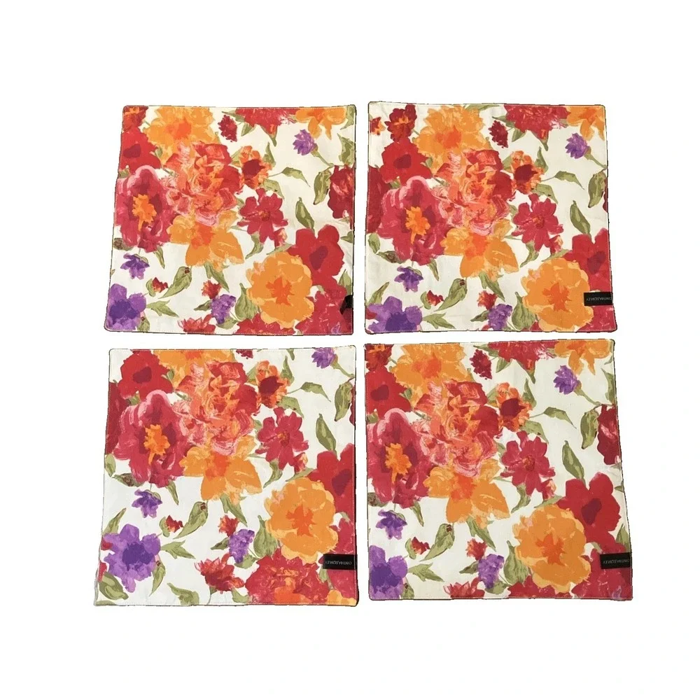 Cynthia Rowley Set of 4 Cotton Bright Floral Square Placemats 15 X 15